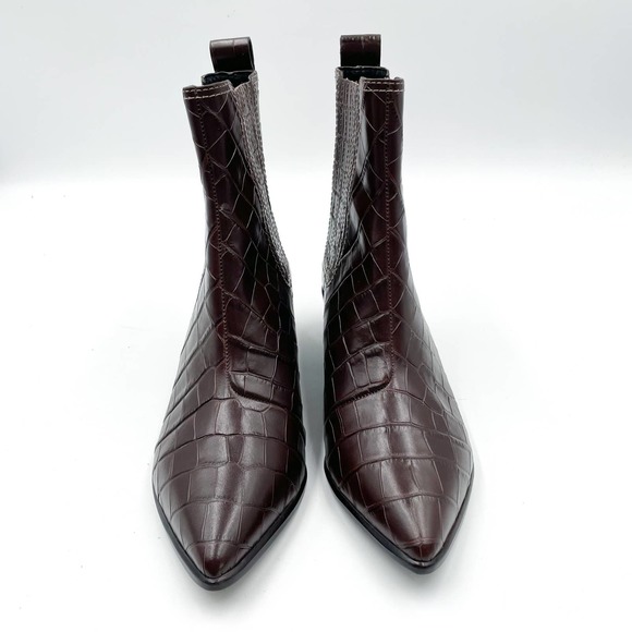 Loeffler Randall Aylin Brown Croc Embossed Boots Ankle Low Block Heel Sz 9 - Picture 4 of 10